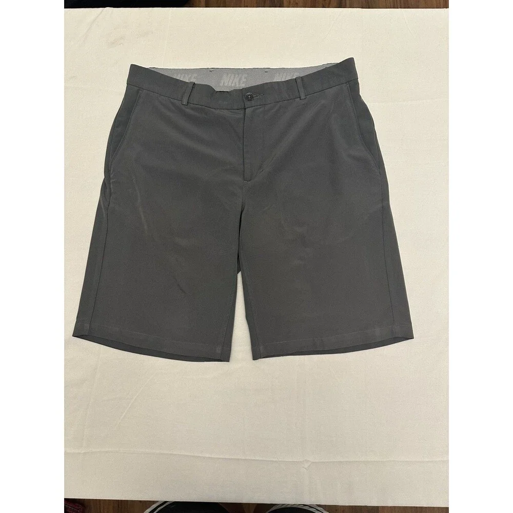 Nike Golf Performance Dri Fit Flat Front Chino Stretch Mens Shorts 32 Gray 10 In